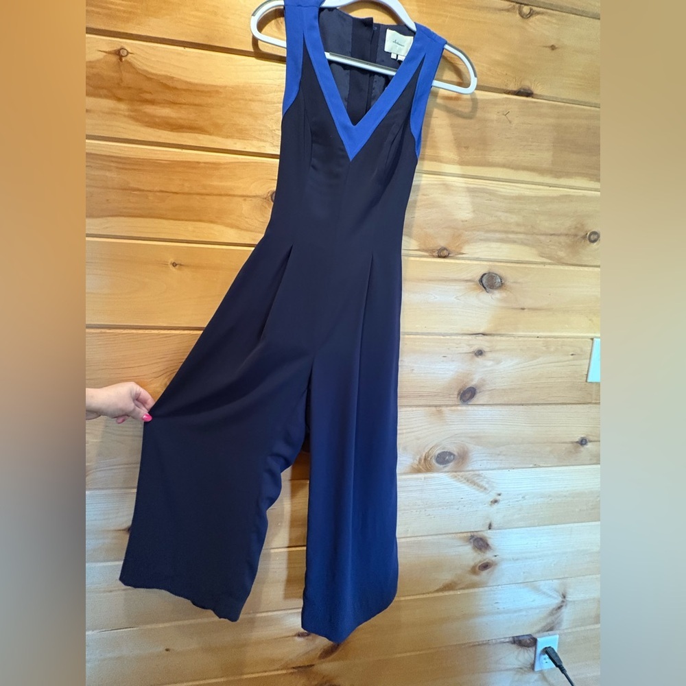 Anthropologie Navy & Cobalt Blue Sleeveless Cropped Jumpsuit